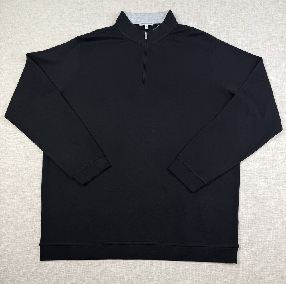 Peter Millar Sweater Men’s XXL Black Cotton Modal Quarter Zip Golf Pullover